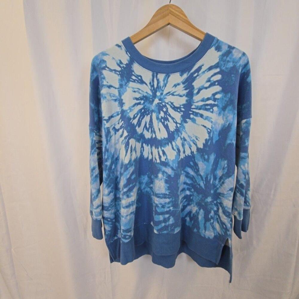 LuLaRoe Sweater Womens XL Blue Tie Dye Graphic Crewneck Pullover Knit Relaxed